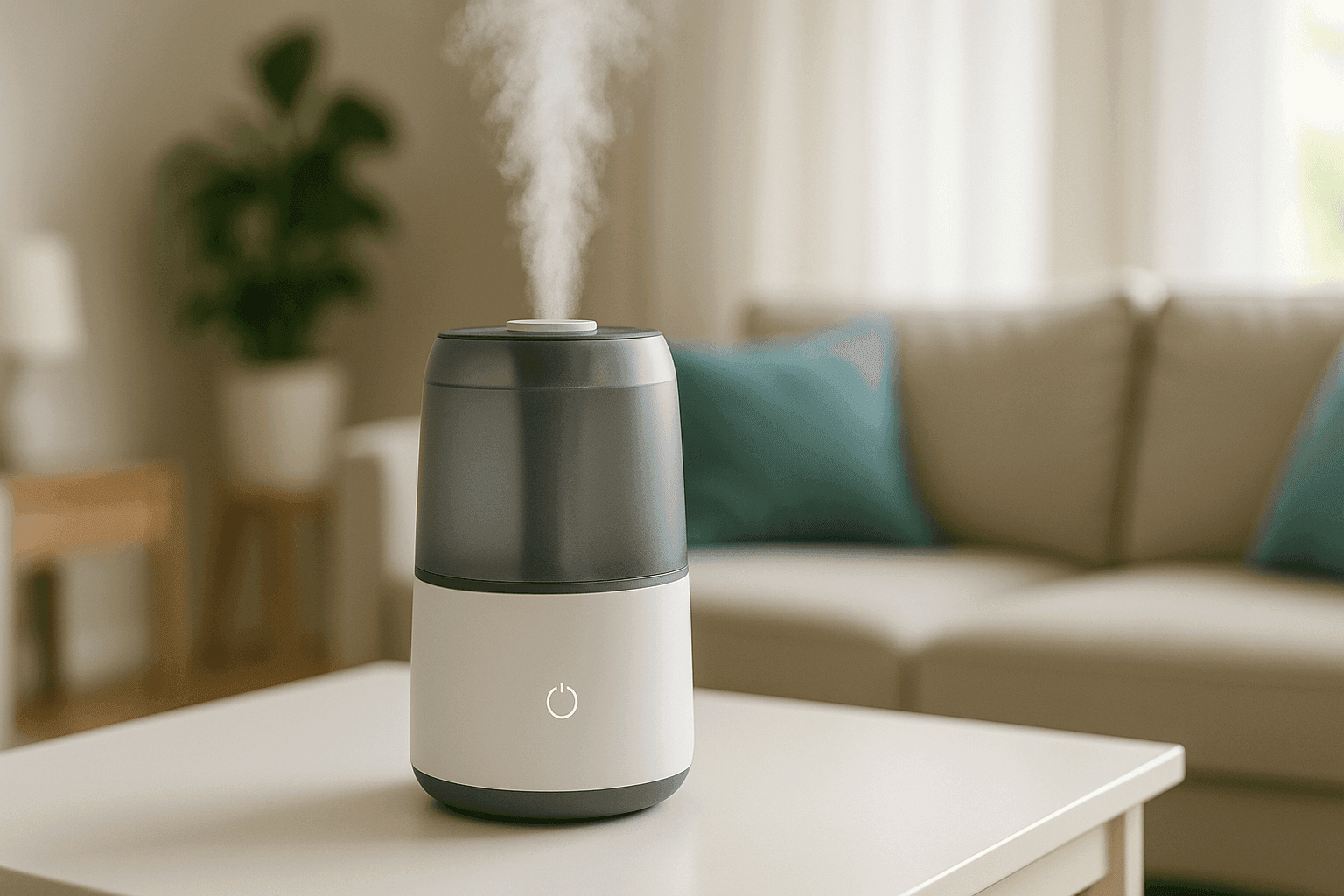 Modern humidifier on table in family living room